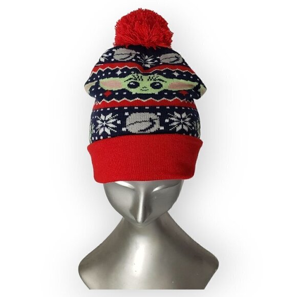 NEW Star Wars Mandalorian Grogu The Child Winter Holiday Pom Slouch Beanie Hat - Picture 4 of 11